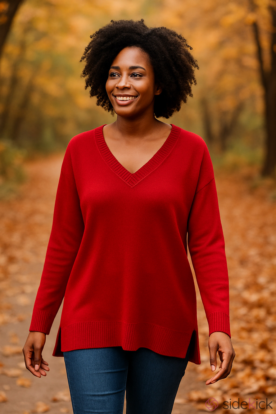 Cable & Gauge Rich Red V-Neck Tunic Sweater